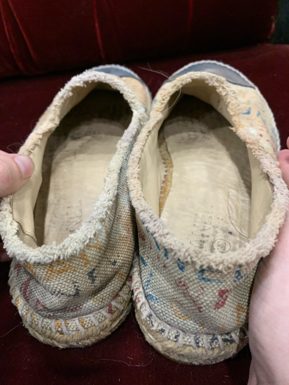 CHANEL Multicolor Logo Canvas Espadrilles with Black Toe Caps - Picture 8 of 11